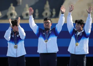 South Korea beats France to win gold in men’s archery team event