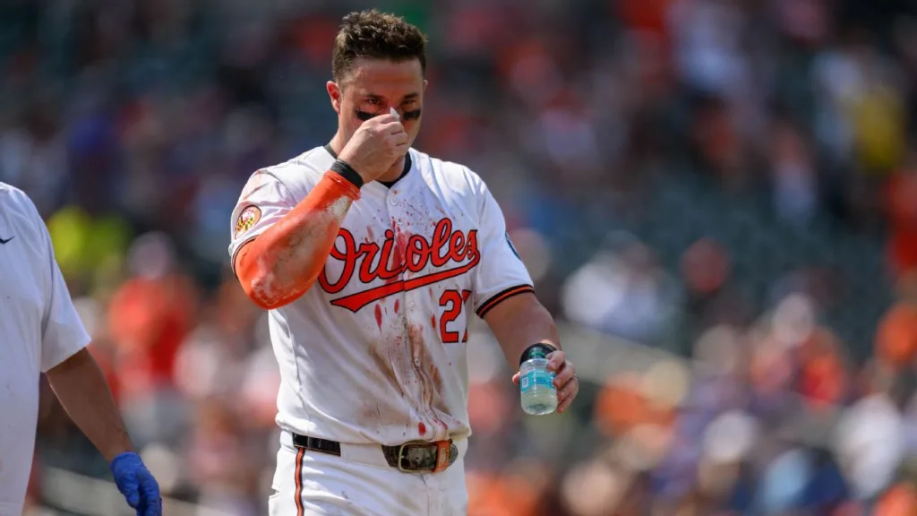 Orioles’ James McCann remains in game after fastball to face