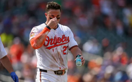 Orioles’ James McCann remains in game after fastball to face