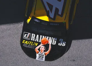 Image of Caitlin Clark displayed on hood of Josh Berry’s car for Brickyard 400