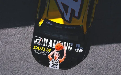 Image of Caitlin Clark displayed on hood of Josh Berry’s car for Brickyard 400