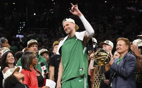 Celtics’ Kristaps Porzingis ‘progressing well’ from ankle injury ‘but it’s going to be a while’