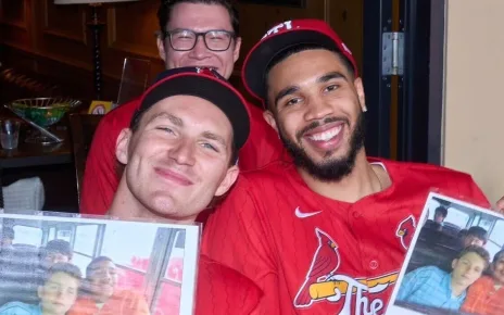 Jayson Tatum, Matthew Tkachuk re-create memorable bus photo