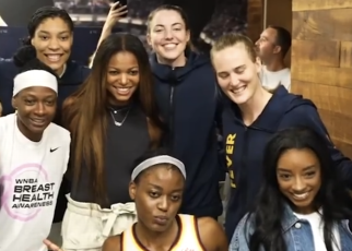 Simone Biles, Gabby Thomas thrilled to meet Indiana Fever