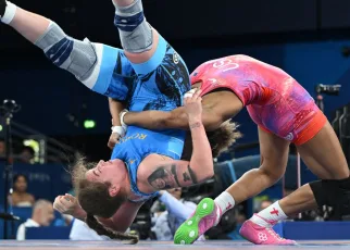 Video: Olympic wrestling match ends with monster suplex, opponent stretchered off mat