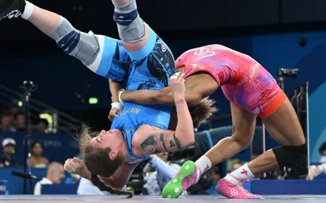 Video: Olympic wrestling match ends with monster suplex, opponent stretchered off mat