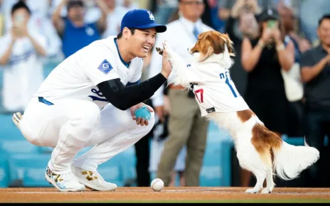 Dodgers star Ohtani's dog 'throws out' first pitch