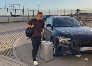 Matthijs De Ligt and Noussair Mazraoui arrive at Munich Airport ahead of completing their moves to Manchester United – as Red Devils prepare for £60m double swoop for defenders