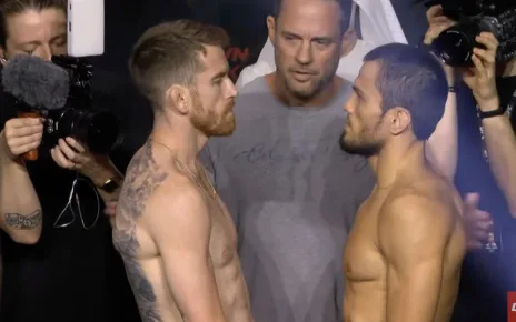 Face off! Cory Sandhagen stares down Umar Nurmagomedov at UFC Abu Dhabi weigh ins (Video)