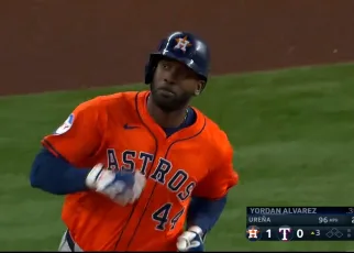 Yordan Alvarez lines a 117 mph home run to dead center field, putting the Astros up 2-0 over the Rangers