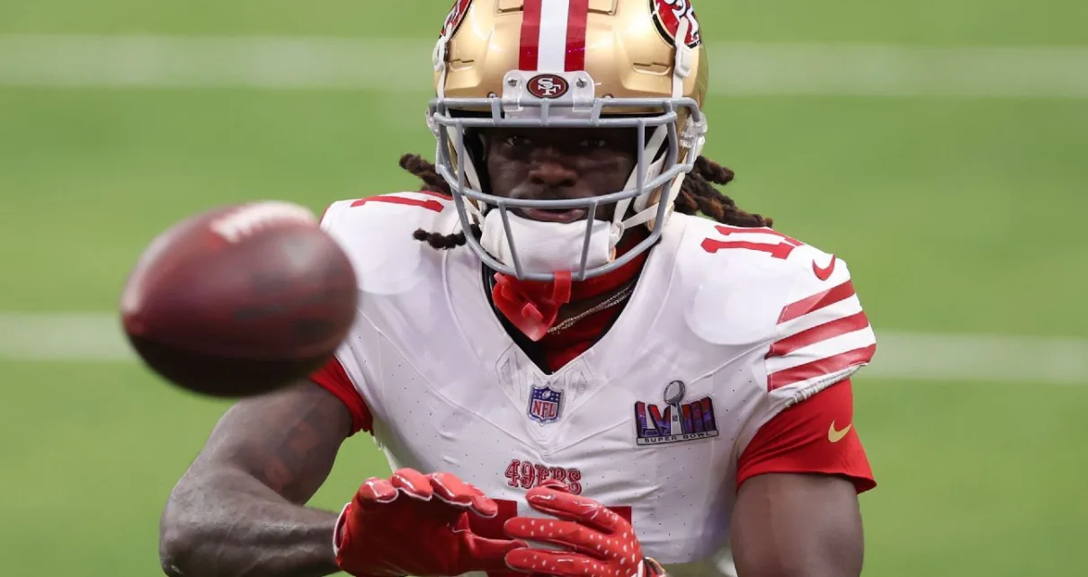 Brandon Aiyuk runs through practice with San Francisco 49ers