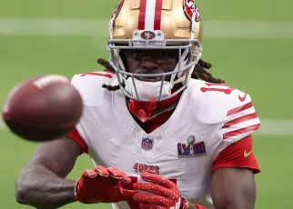 Brandon Aiyuk runs through practice with San Francisco 49ers