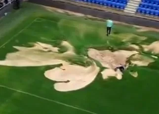 Watch: ‘Sinkhole’ opens up in middle of Wimbledon’s pitch amid floods | Sport