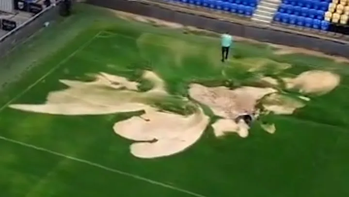 Watch: ‘Sinkhole’ opens up in middle of Wimbledon’s pitch amid floods | Sport