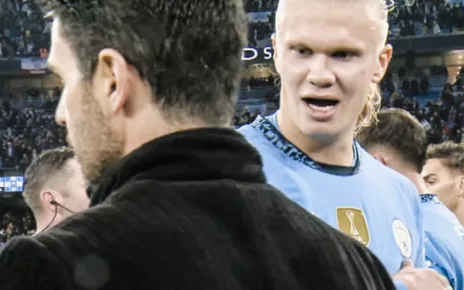 Erling Haaland provokes Mikel Arteta with two-word message during fiery handshake