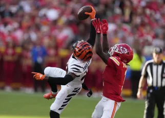 Cam Taylor-Britt’s spectacular interception of Patrick Mahomes spoiled by Joe Burrow’s fumble