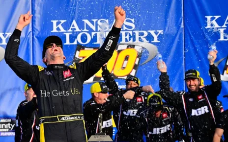 Aric Almirola wins dramatic NASCAR Xfinity race in Kansas