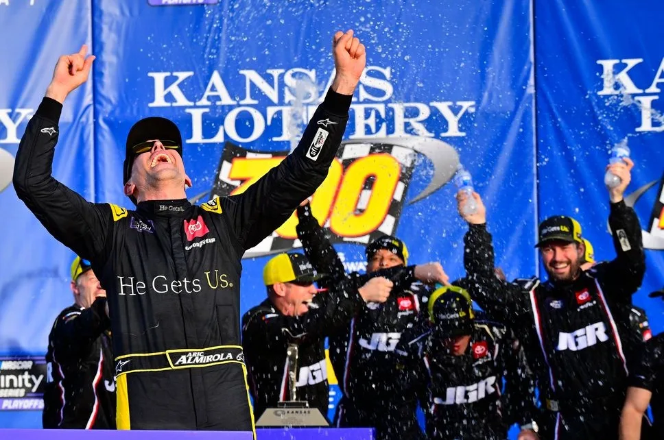 Aric Almirola wins dramatic NASCAR Xfinity race in Kansas