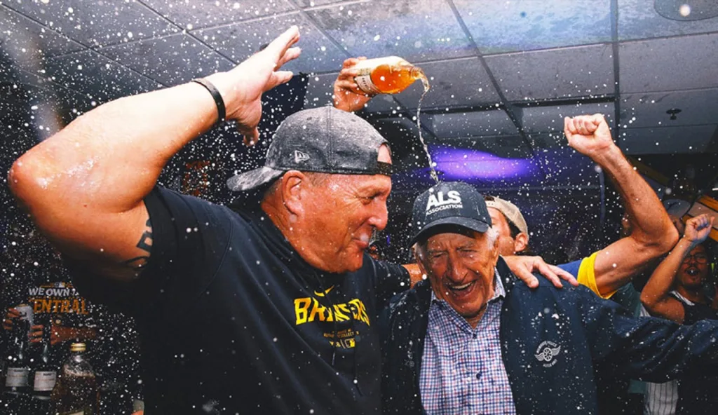 Brewers’ wild clinch party: Bob Uecker ‘peed himself’; Jackson Chourio baby stroller