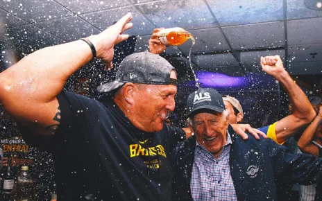 Brewers’ wild clinch party: Bob Uecker ‘peed himself’; Jackson Chourio baby stroller