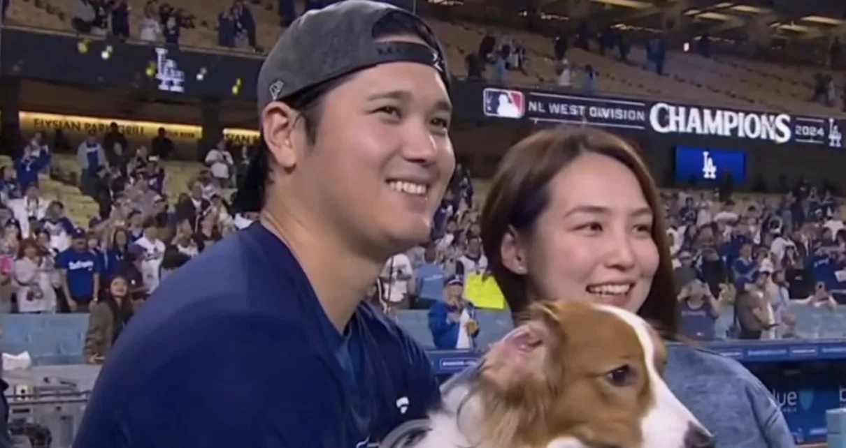 Shohei Ohtani and dog, Decoy, celebrate NL West title