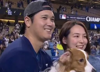 Shohei Ohtani and dog, Decoy, celebrate NL West title