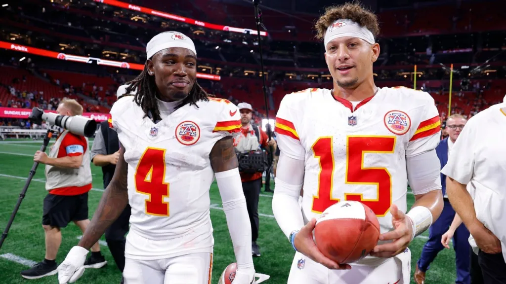 Chiefs’ Mahomes was unaware until replay he hit WR Rice’s knee