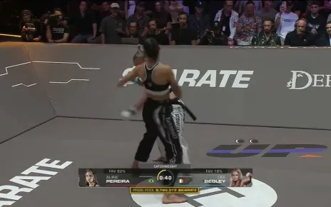 Familial left hook! Watch Alex Pereira’s sister Aline score monster KO at Karate Combat 50