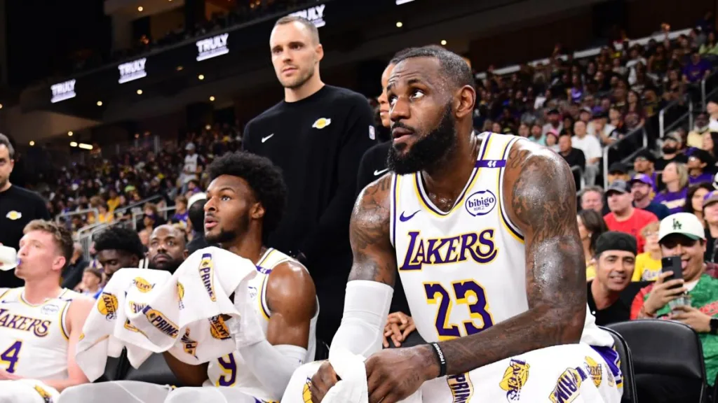 LeBron, Bronny James share court for first time during Lakers preseason games.