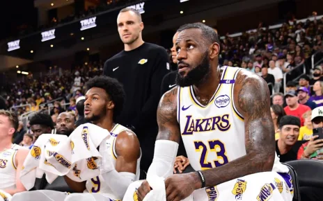 LeBron, Bronny James share court for first time during Lakers preseason games.