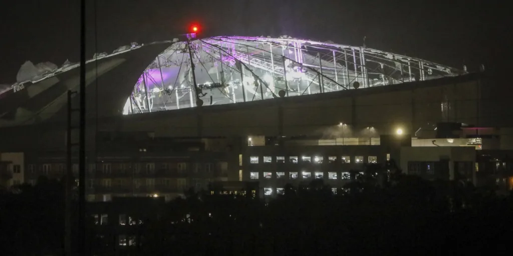 Tropicana Field roof damaged during Hurricane Milton