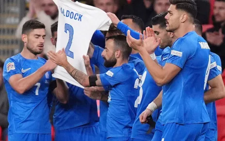 Greek players pay tribute to Baldock during historic upset win over England