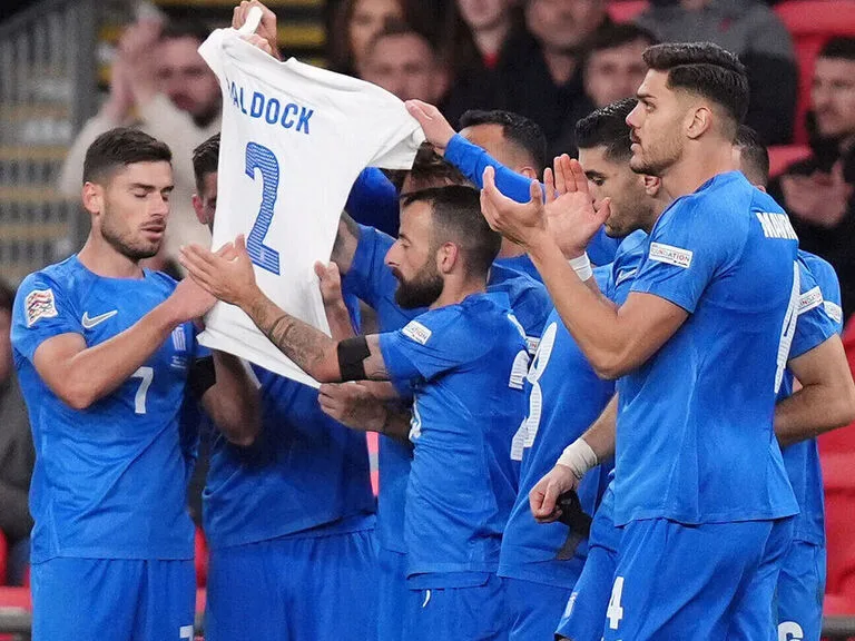 Greek players pay tribute to Baldock during historic upset win over England